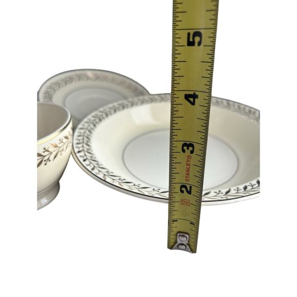 Taylor Smith & Taylor “Daphne” Cream Gold Set 8” Bowl 5” Bowl Teacup and Saucer - Picture 6 of 7